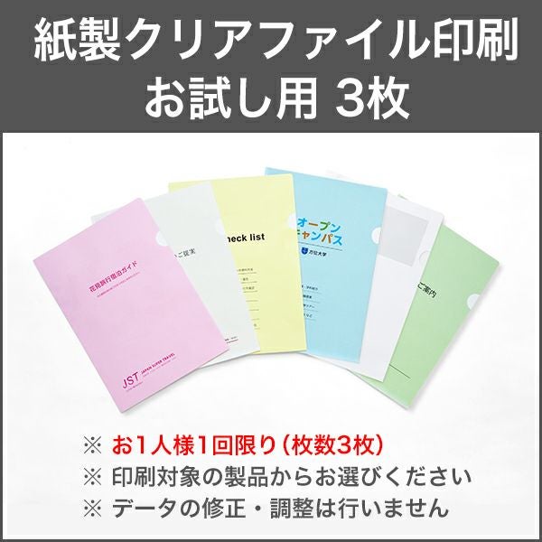 ZX0300 紙製クリアファイル印刷 お試し用 3枚